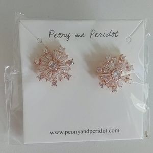 Peony and Peridot Rose Gold Plated Earrings